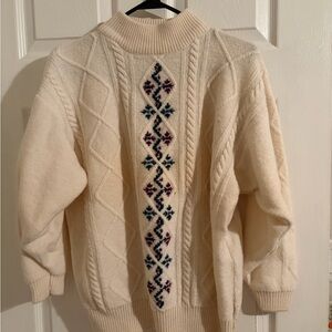 Vintage Bench 80s 90s Cream and Multicolor Wool Patterned Women's Sweater